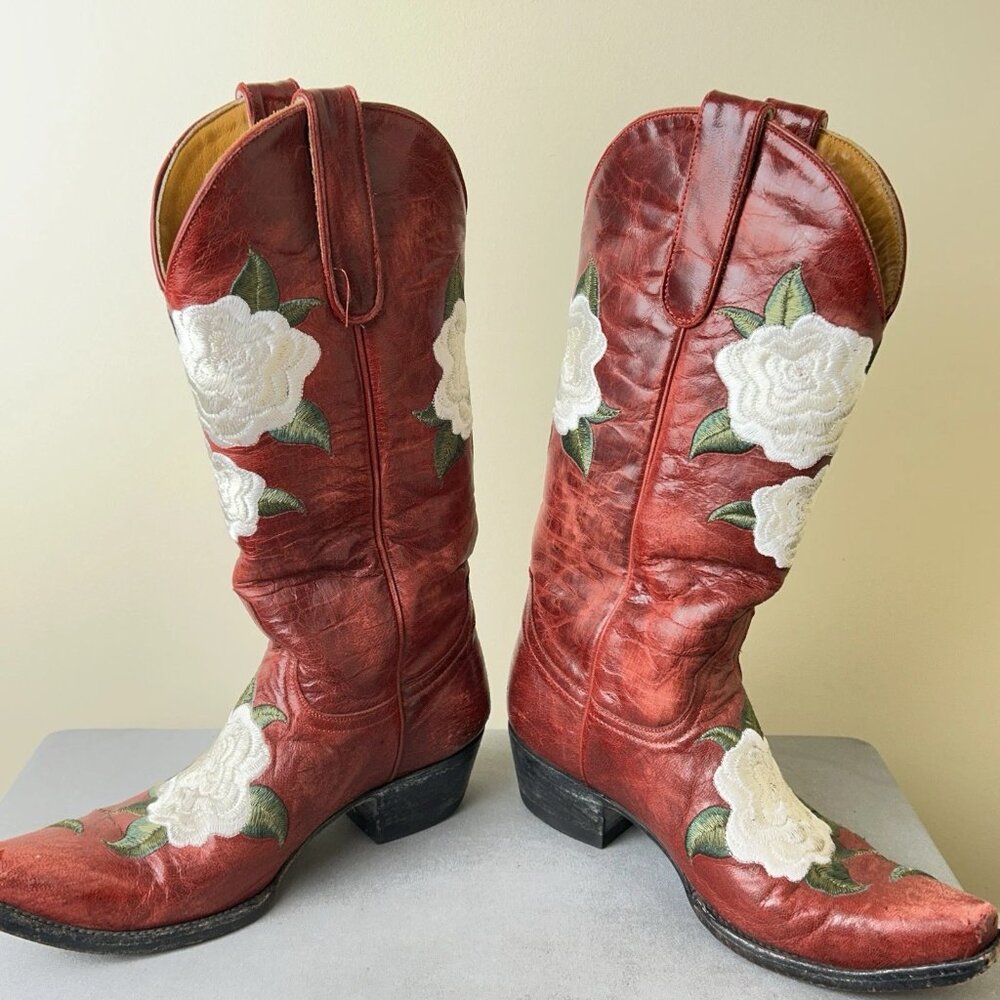 Old Gringo Boots Patsy Razz Red Floral Roses Embroidered Womens Size 6.5